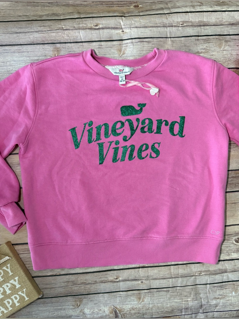 Vineyard Vines Pink Sweatshirt with Green Glitter Logo size youth M 10-12